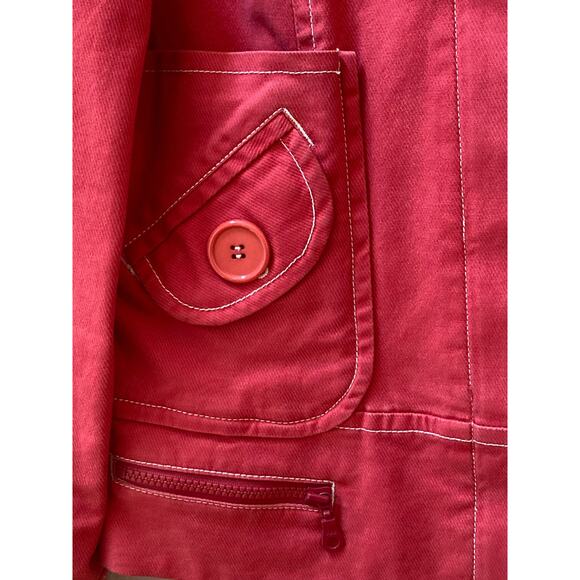 Anthropologie Sitwell ~ Moto Jean Jacket Bright Redish Pink Buttons ~ Sz 10 - Picture 8 of 9